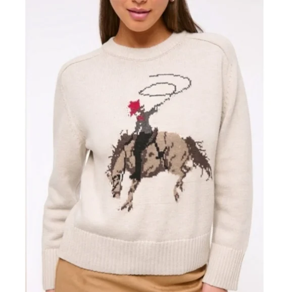 NWT Abercrombie & Fitch Madeline Cowgirl Crewneck Sweater Western Knit Size Sm - Picture 2 of 16